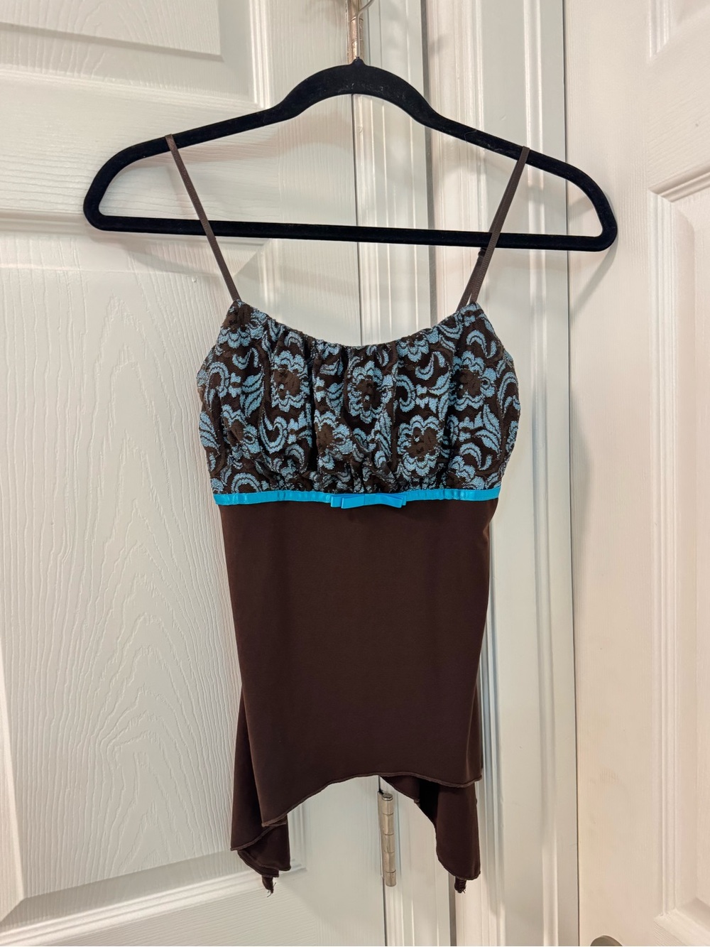 Vintage lace bow cami y2k tank top size small brown blue